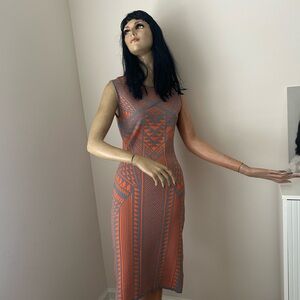 RVN Orange and Gray Midi Dress